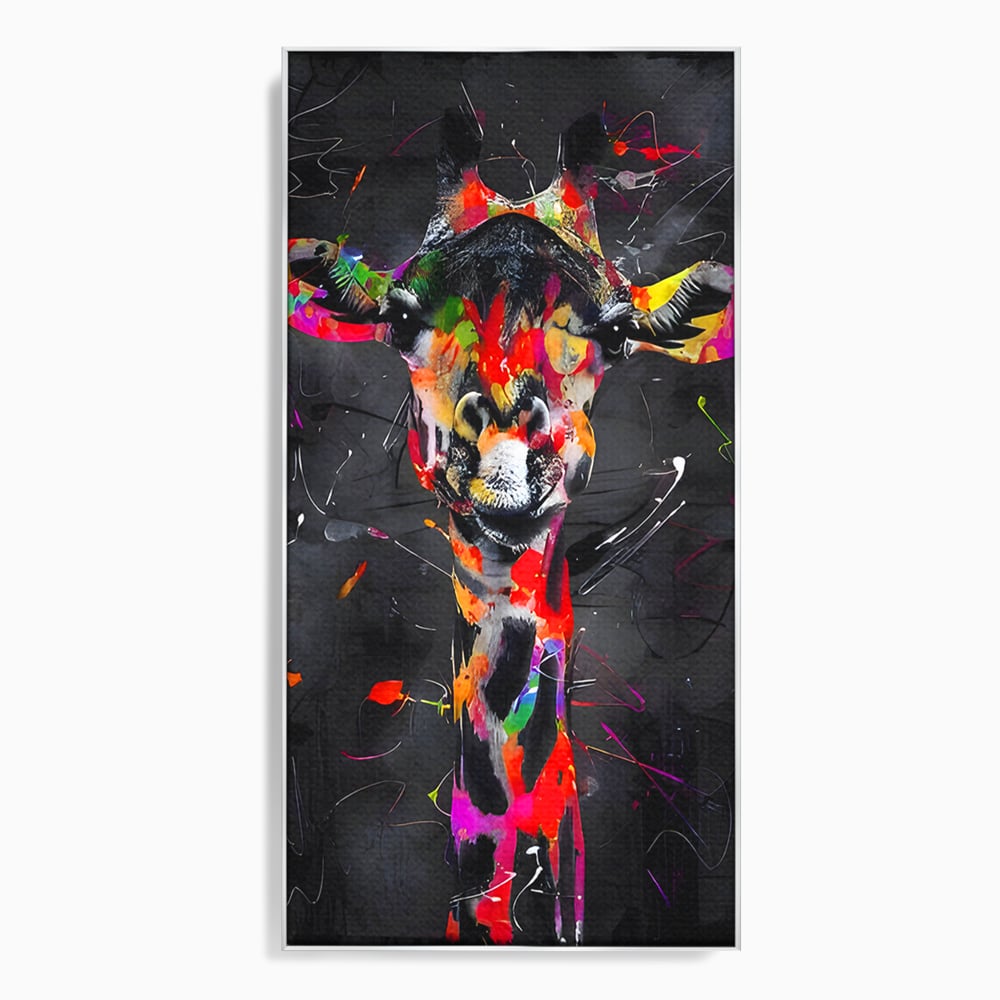 Tablou canvas cu tablou canvas cu girafa multicolor, in rama de aluminiu argintiu